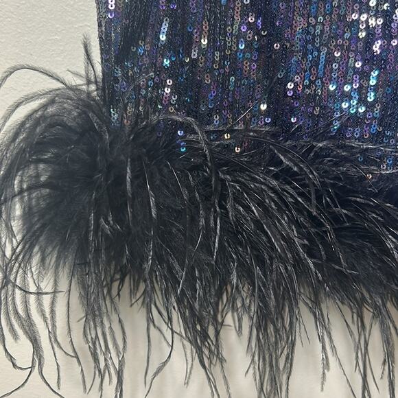 NWT Eliza J Sequin mini Dress with Feather Trim, 12 - Picture 7 of 12
